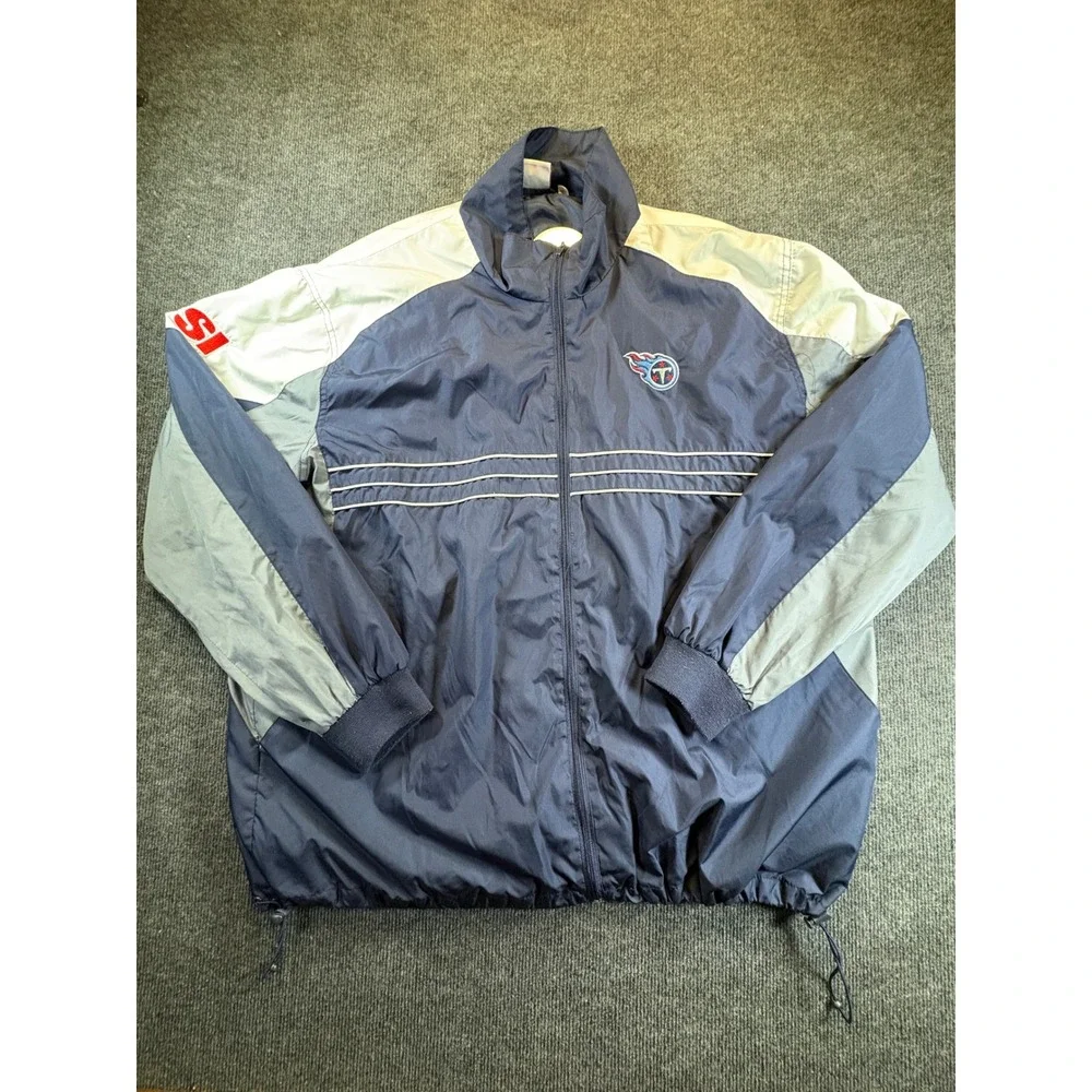 NFL Tennessee Titans Windbreaker Jacket Mens 2XL Navy Blue Colorblock Full Zip